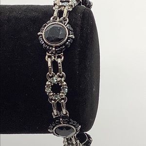 LC Liz Claiborne Bracelet Gun Metal 7.25”  Black Cabochons Vintage